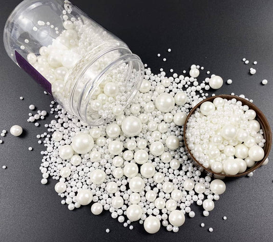 White/Pearl Sprinkle Mix Balls 1.5MM,4MM,6MM - 100 GM White/Pearl Sprinkle Mix Balls 1.5MM,4MM,6MM - 100 GM