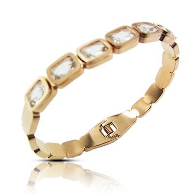 Stainless Steel Bracelet - White Squared Stone Embellished Stainless Steel Bracelet - White Squared Stone Embellished