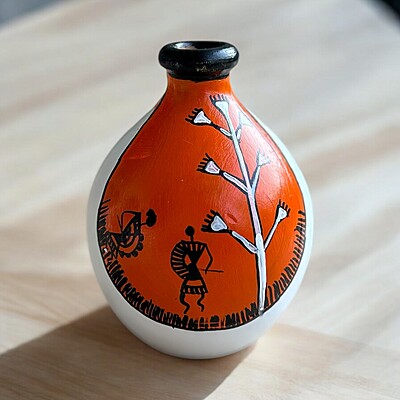 Set of 3 Hand painted Terracotta Vases with Traditional Indian Art Set of 3 Hand painted Terracotta Vases with Traditional Indian Art