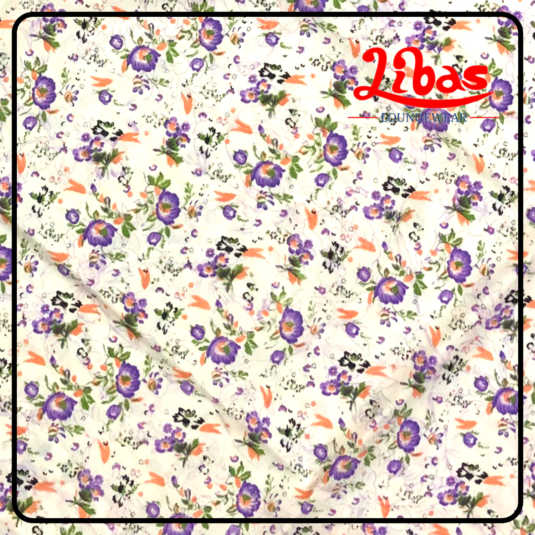 White based violet floral printed cotton sleevless nighty from libas loungewear-SL025 White based violet floral printed cotton sleevless nighty from libas loungewear-SL025