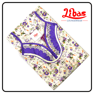 White based violet floral printed cotton sleevless nighty from libas loungewear-SL025 White based violet floral printed cotton sleevless nighty from libas loungewear-SL025