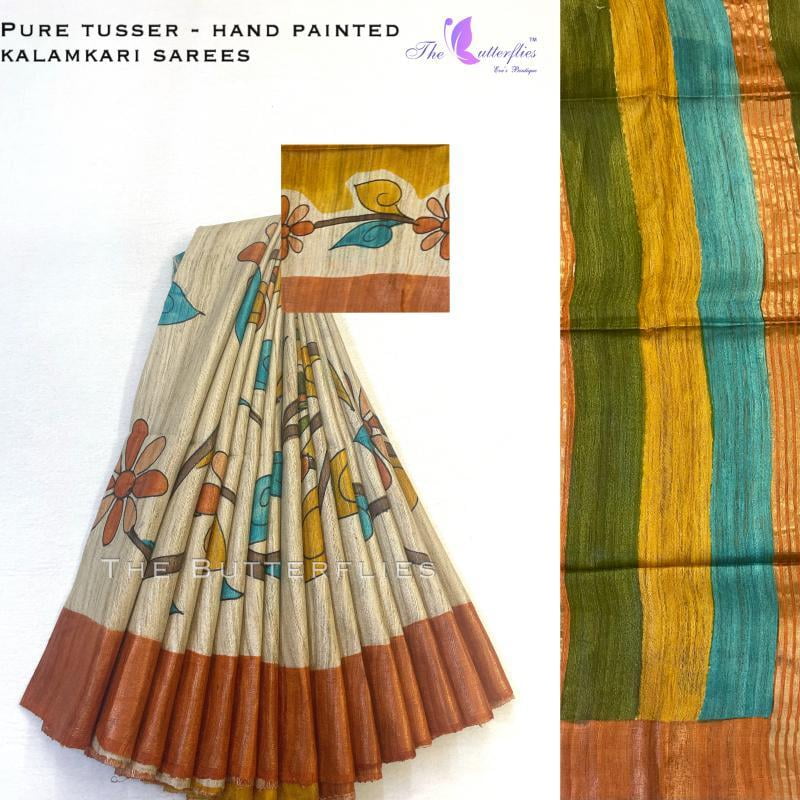 Hand Painted kalamkari sarees on Geecha Tusser YBRSTUS20380 Hand Painted kalamkari sarees on Geecha Tusser YBRSTUS20380