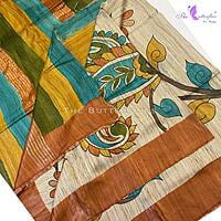 Hand Painted kalamkari sarees on Geecha Tusser YBRSTUS20380 Hand Painted kalamkari sarees on Geecha Tusser YBRSTUS20380