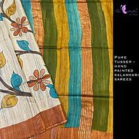 Hand Painted kalamkari sarees on Geecha Tusser YBRSTUS20380 Hand Painted kalamkari sarees on Geecha Tusser YBRSTUS20380