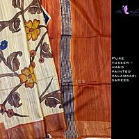 Hand Painted kalamkari sarees on Geecha Tusser YBRSTUS20382 Hand Painted kalamkari sarees on Geecha Tusser YBRSTUS20382