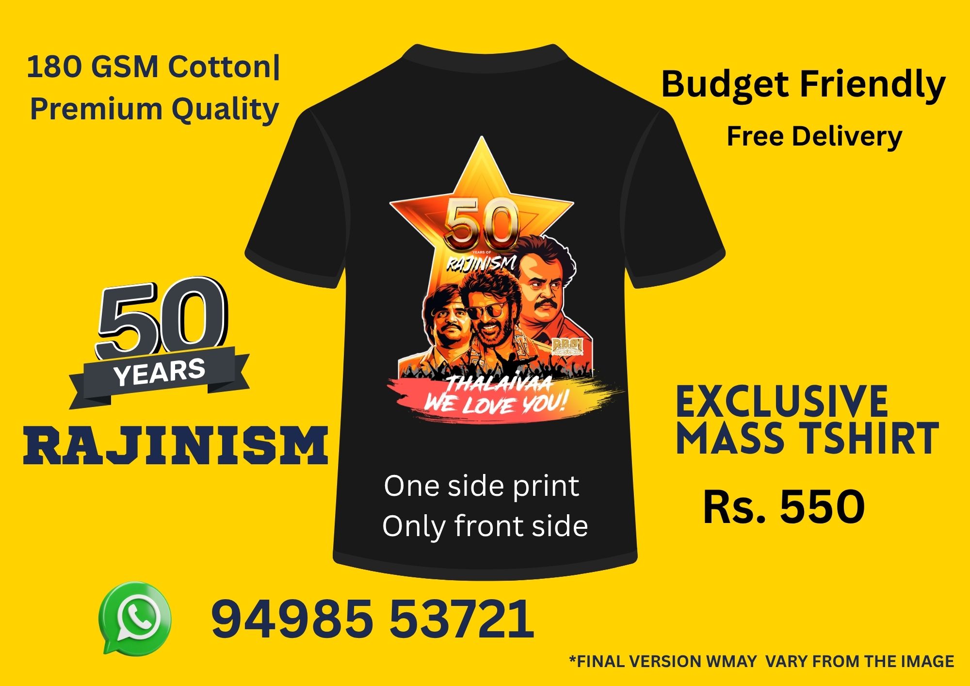 50 years Rajinism Mass Tshirt| Budget Friendly