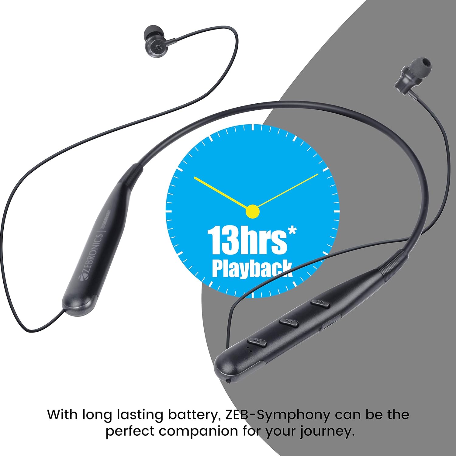 ZEBRONICS Zeb-Symphony Wireless in Ear Neckband Earphone with 13 hrs Playback time, BT 5.0, Dual Pairing, Call Function, Splash Proof, Magnetic Earpiece(Black) ZEBRONICS Zeb-Symphony Wireless in Ear Neckband Earphone with 13 hrs Playback time, BT 5.0, Dual Pairing, Call Function, Splash Proof, Magnetic Earpiece(Black)