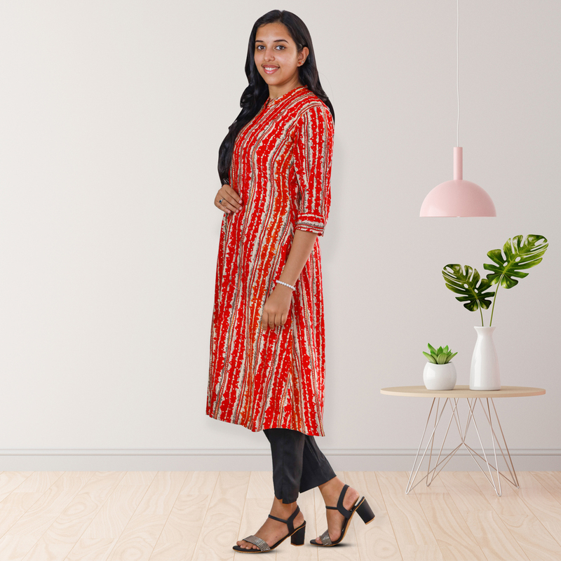 Zahari Striped Dress - Fiery Red
