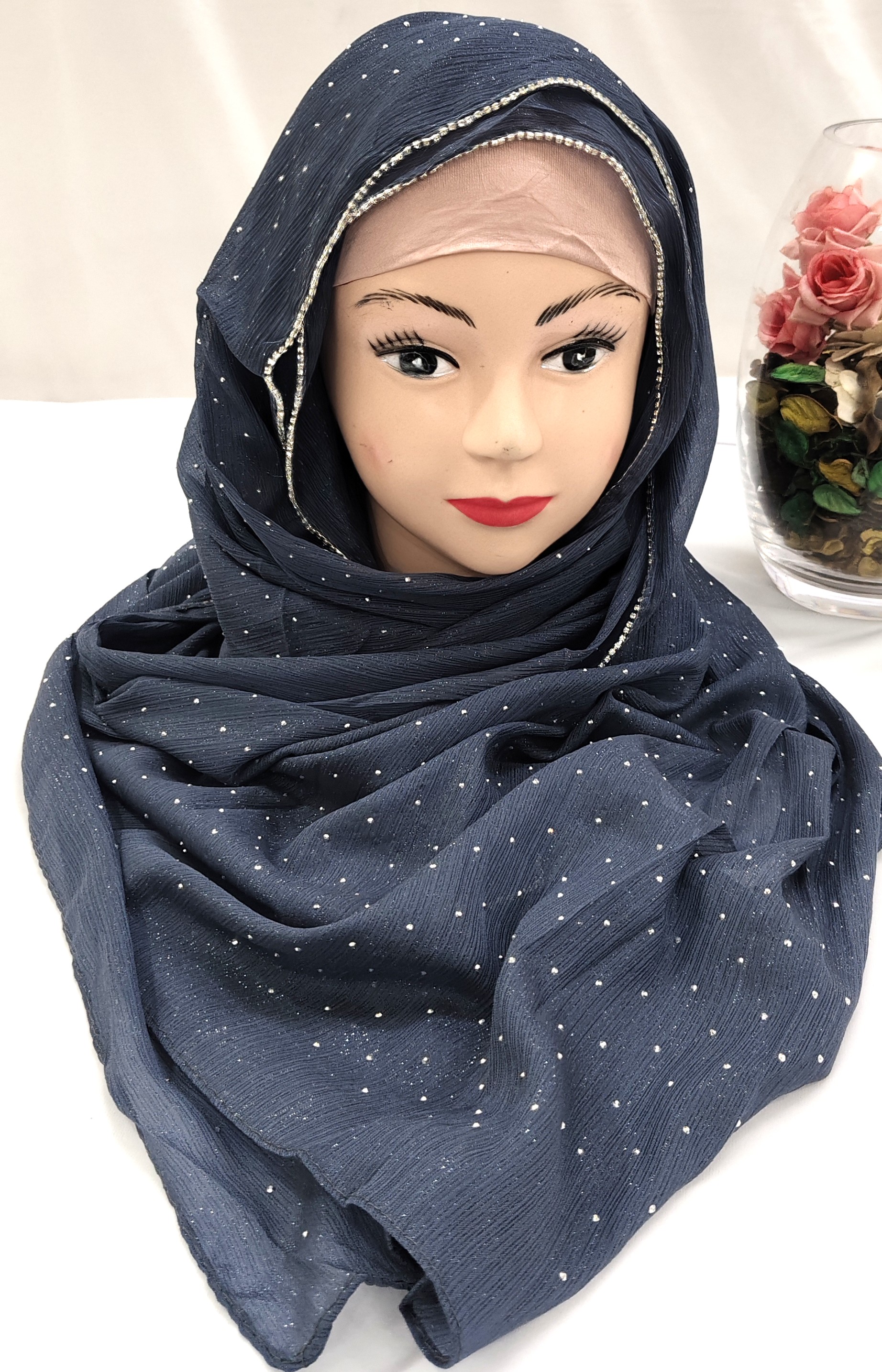 Zera Premium Malaysian Georgette Shimmer Embedded With Rhinestones