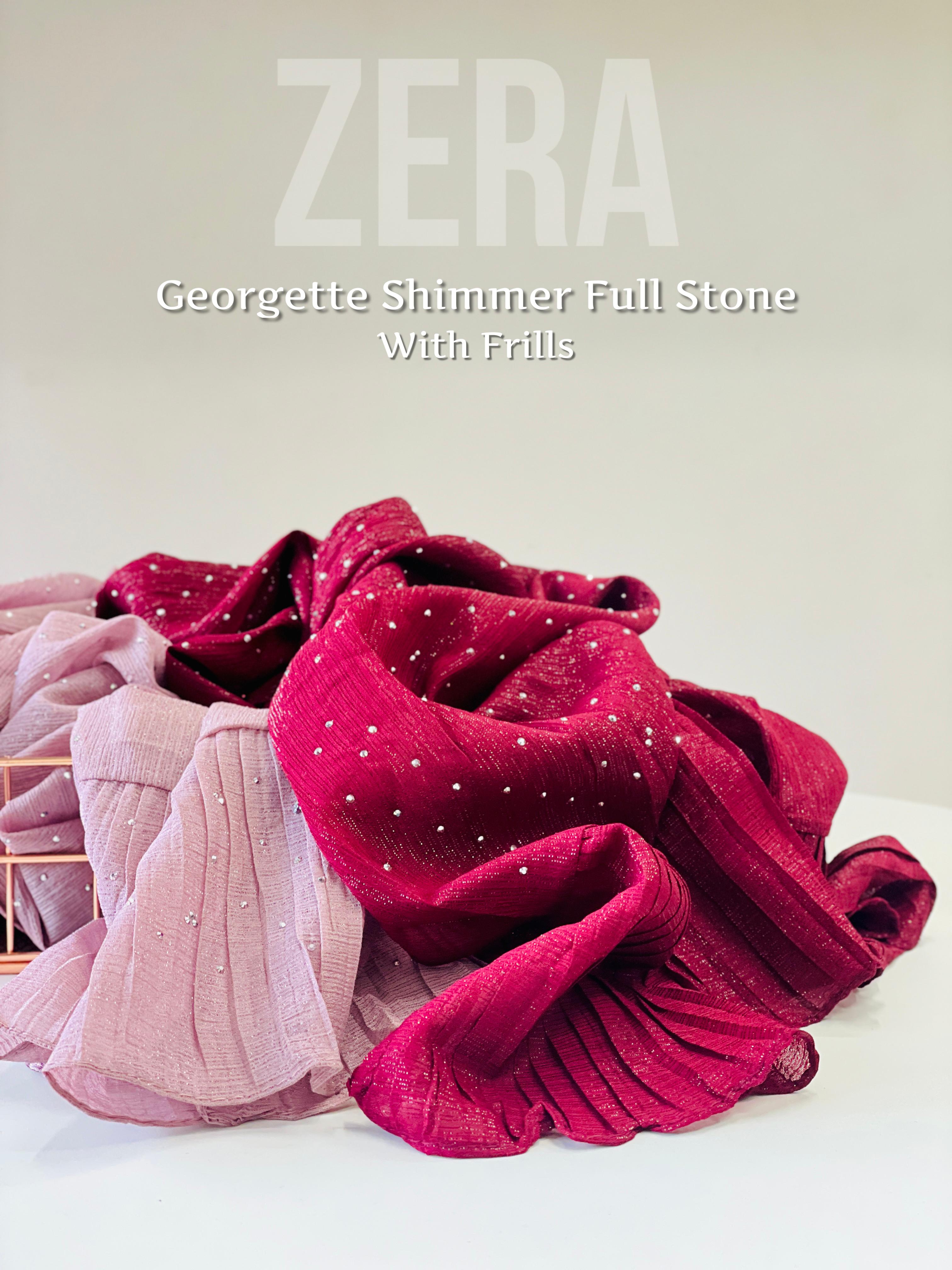 Zera Premium Malaysian Georgette Shimmer Border Embellished Stone and Frill
