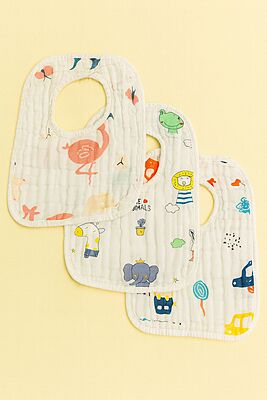 Crinkled Muslin Baby Bibs – Pack of 3 | Assorted Designs