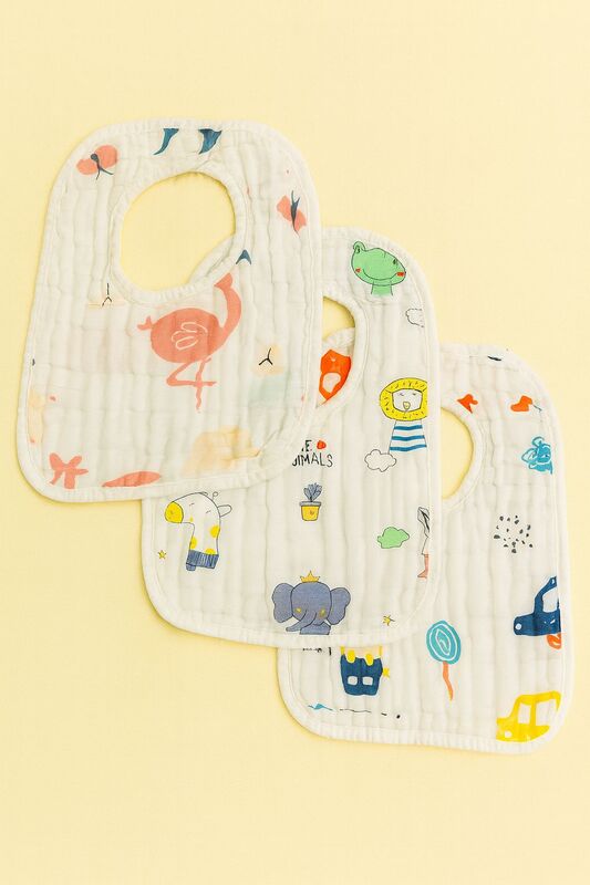 Crinkled Muslin Baby Bibs – Pack of 3 | Assorted Designs