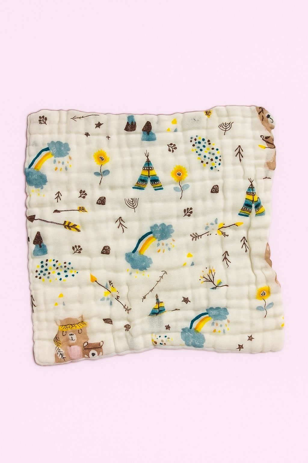6 Layer Muslin Wash cloth / Face towel - Colour Printed - Pack of 5 (Assorted) 6 Layer Muslin Wash cloth / Face towel - Colour Printed - Pack of 5 (Assorted)