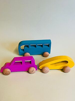 Wooden Vehicle Set - (Car, Bus, Jeep)