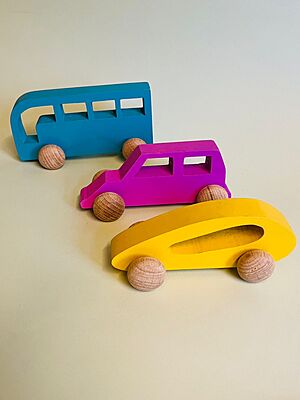 Wooden Vehicle Set - (Car, Bus, Jeep)
