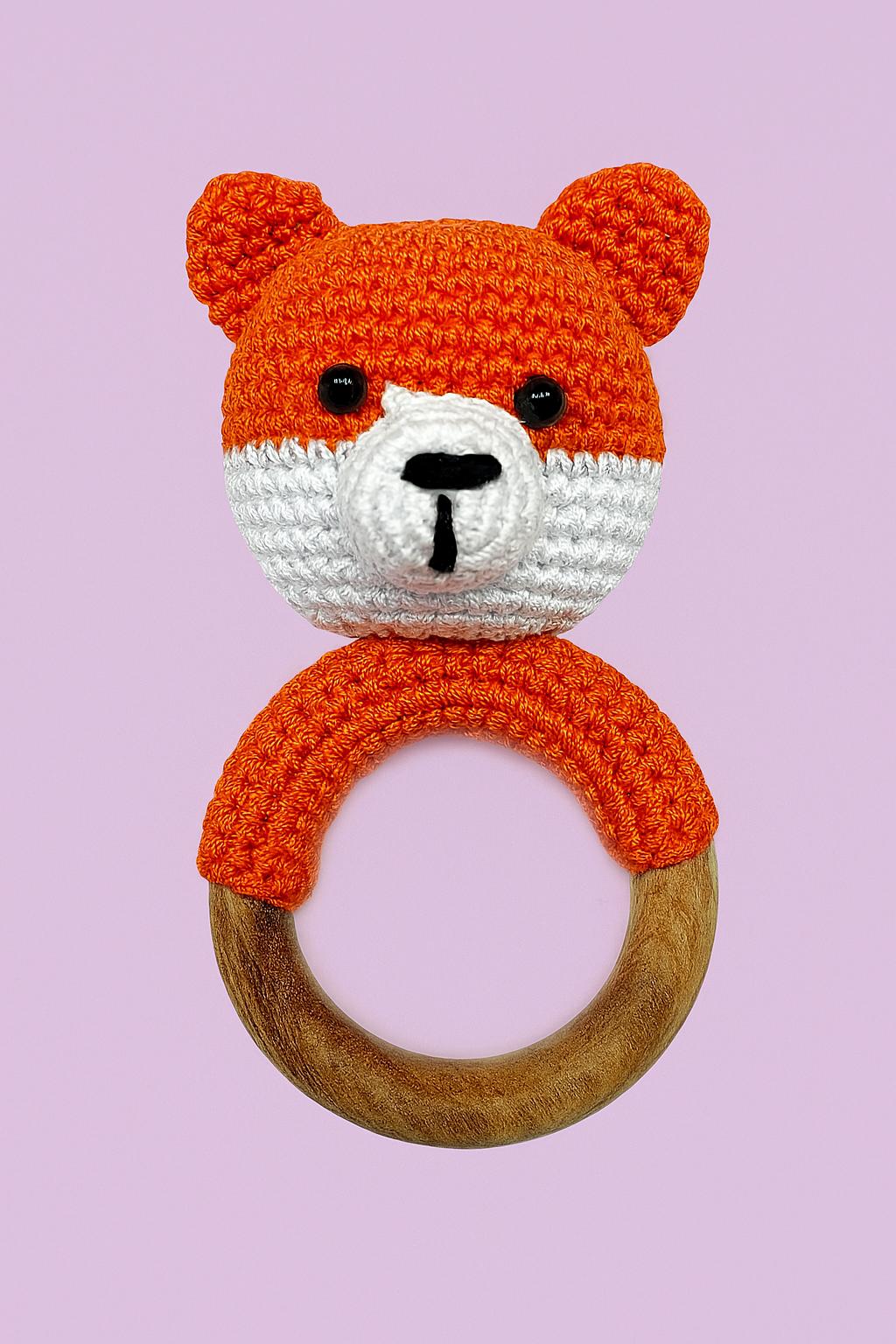 Rusty Bear Wooden Crochet Baby Rattle