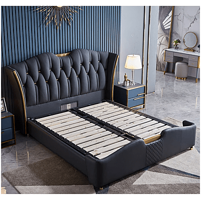 Vikinterio Luxury White Leather Bed, King Size Bed Frame, Bed Room Furniture Vikinterio Luxury White Leather Bed, King Size Bed Frame, Bed Room Furniture