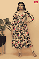 mix n match floral  printed aliacut kurtha Navy Blue (Pack of all sizes)