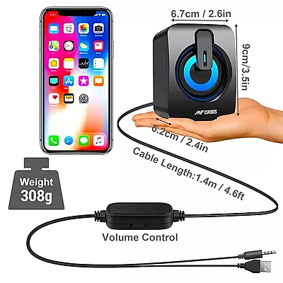 Ant Esports GS170 Gaming Speaker for PC, Stereo 2.0 USB Powered Desktop Speaker with 3.5 mm Aux-in, in-line Volume Control, RGB LED Lights Mini Multim Ant Esports GS170 Gaming Speaker for PC, Stereo 2.0 USB Powered Desktop Speaker with 3.5 mm Aux-in, in-line Volume Control, RGB LED Lights Mini Multim