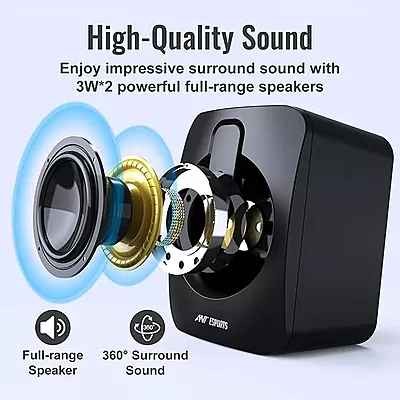 Ant Esports GS170 Gaming Speaker for PC, Stereo 2.0 USB Powered Desktop Speaker with 3.5 mm Aux-in, in-line Volume Control, RGB LED Lights Mini Multim Ant Esports GS170 Gaming Speaker for PC, Stereo 2.0 USB Powered Desktop Speaker with 3.5 mm Aux-in, in-line Volume Control, RGB LED Lights Mini Multim