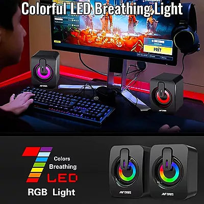 Ant Esports GS170 Gaming Speaker for PC, Stereo 2.0 USB Powered Desktop Speaker with 3.5 mm Aux-in, in-line Volume Control, RGB LED Lights Mini Multim Ant Esports GS170 Gaming Speaker for PC, Stereo 2.0 USB Powered Desktop Speaker with 3.5 mm Aux-in, in-line Volume Control, RGB LED Lights Mini Multim