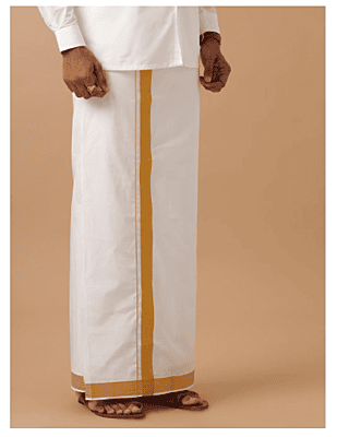Mens Single Dhoti white with Gold jari 1 1/2" Aruthra
