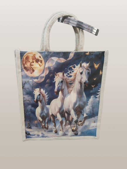 Jute lunch bag with digital prints