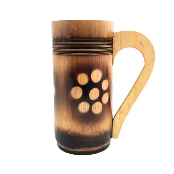 Eco-friendly bamboo coffee mug with wooden handle for sustainable beverage use