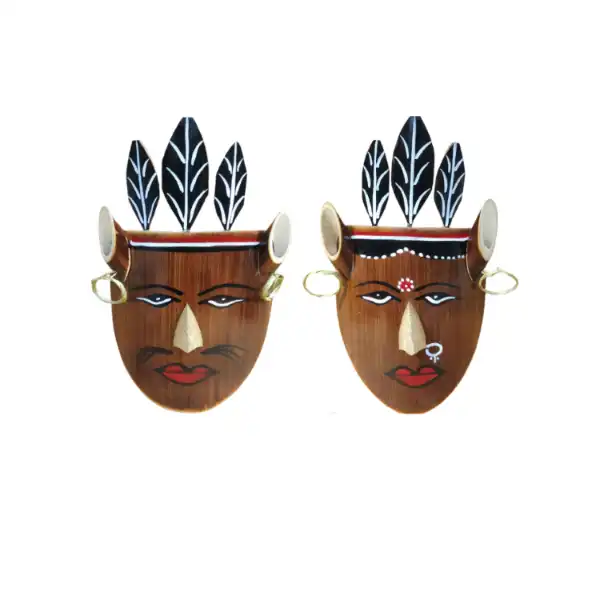 traditional naga bamboo mask pair handmade for tribal wall decor and cultural bamboo art pieces