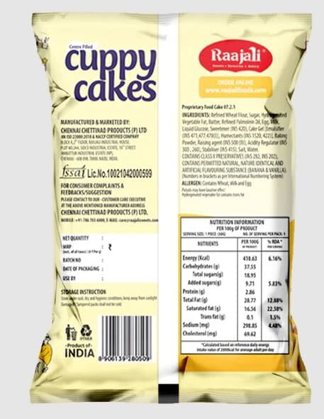 RAAJALI CUPPY CAKE - CENTRE FILLED MUFFIN - BANANA (30G PER PACK)