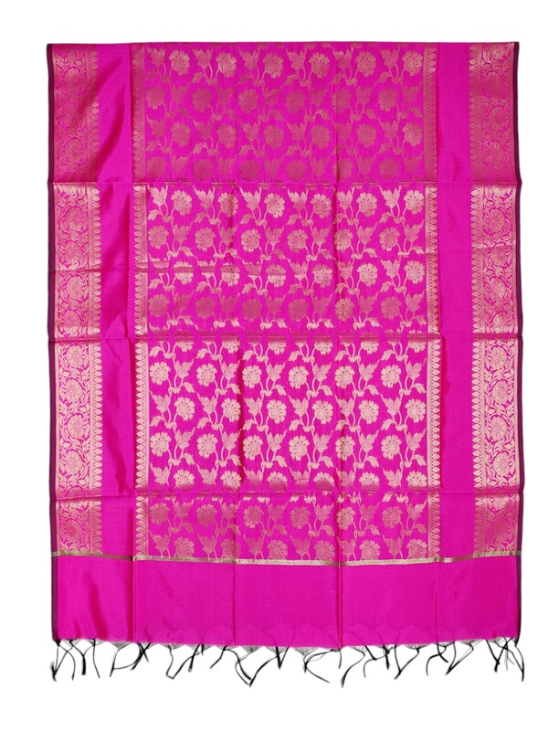 Dark Pink Banarasi Silk Dupatta for Women