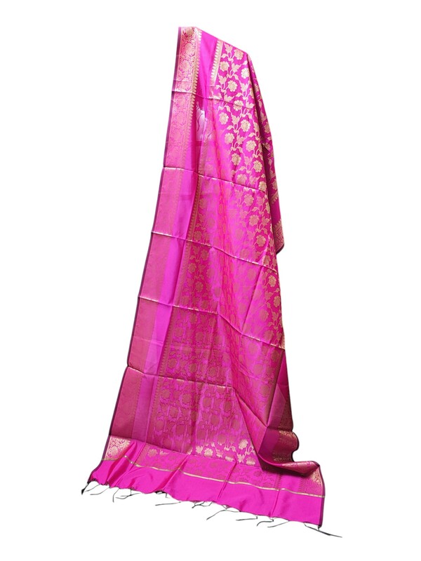 Dark Pink Banarasi Silk Dupatta for Women