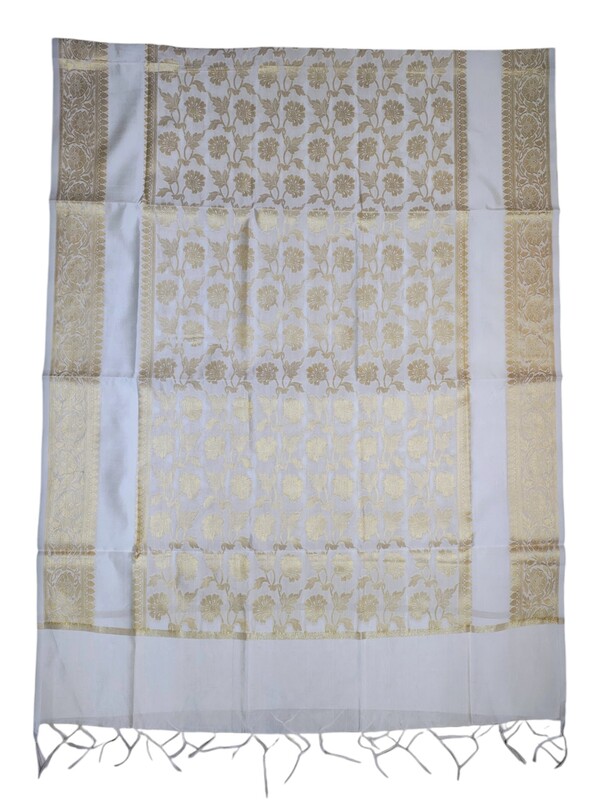 Cream Banarasi Silk Dupatta for Women