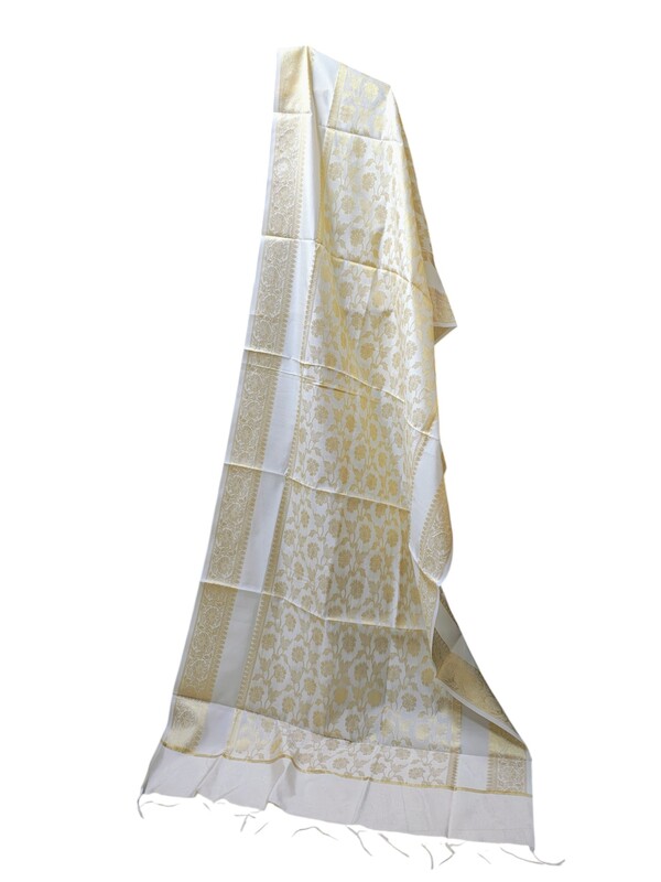 Cream Banarasi Silk Dupatta for Women