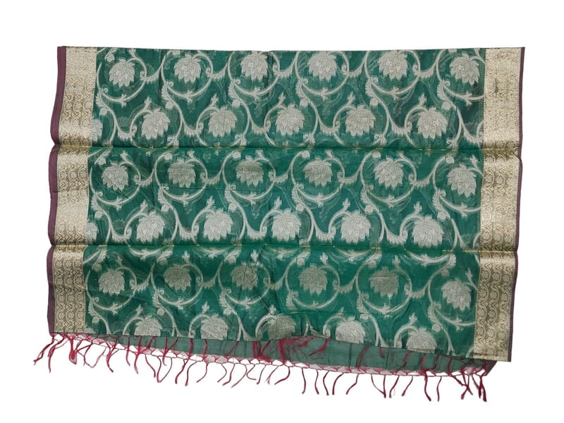 Green Banarasi Chanderi Silk Dupatta for Women