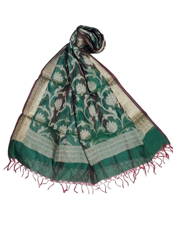 Green Banarasi Chanderi Silk Dupatta for Women