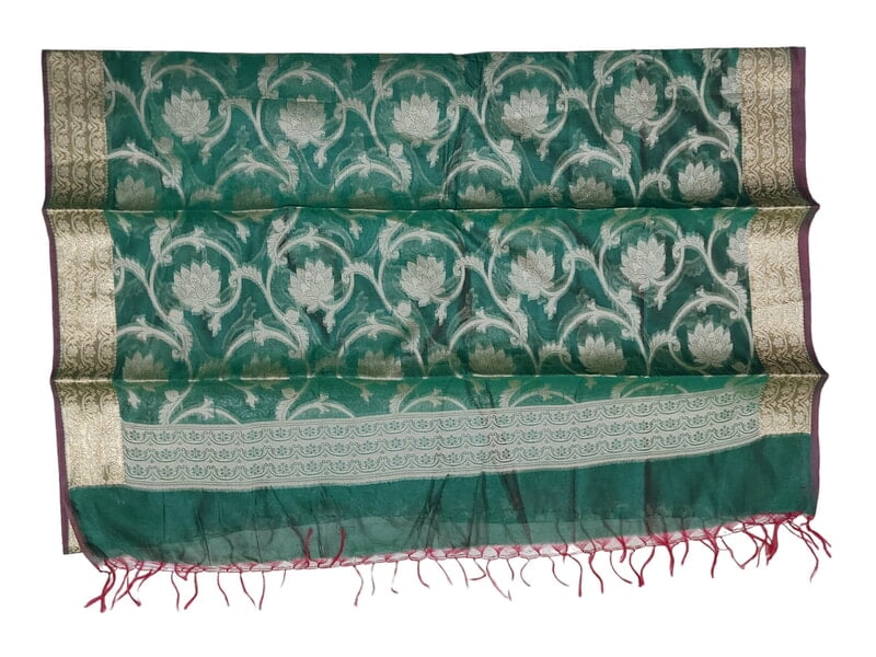 Green Banarasi Chanderi Silk Dupatta for Women