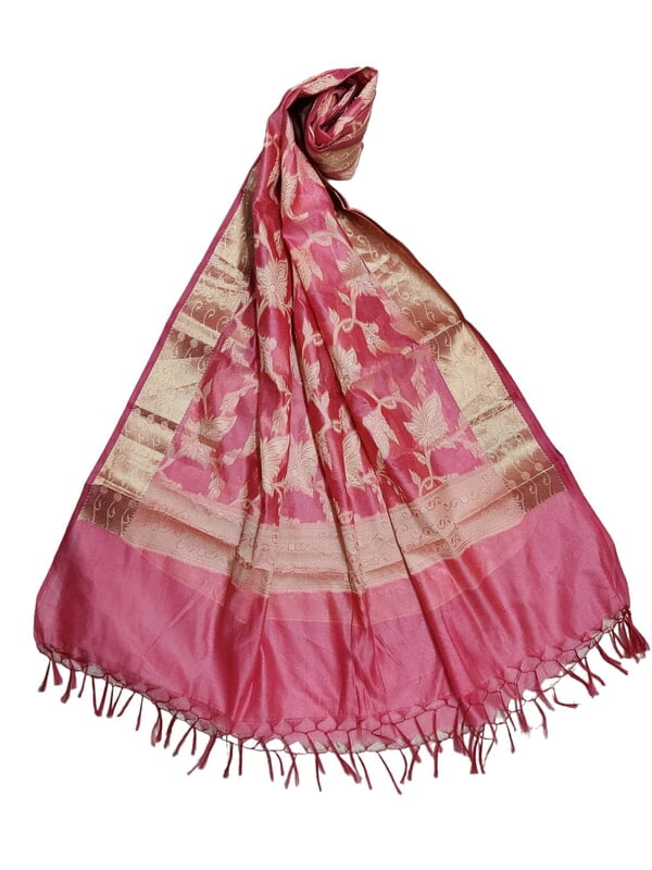 Pink Banarasi Silk Dupatta for Women