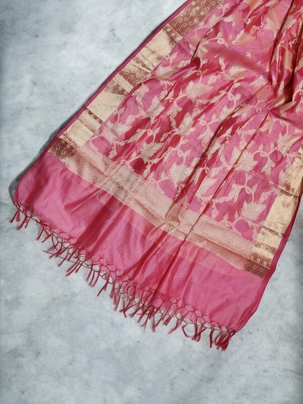 Pink Banarasi Silk Dupatta for Women