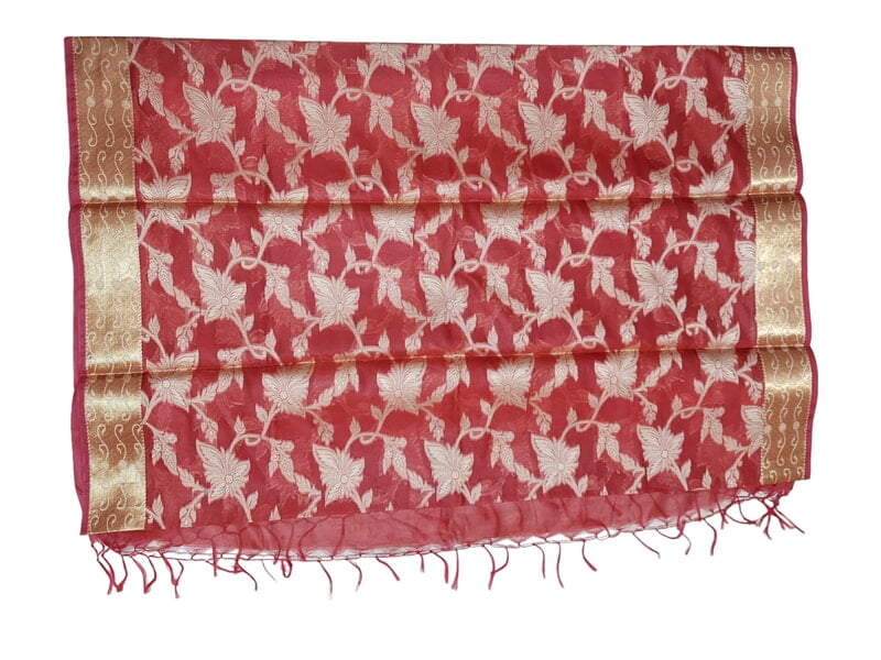 Red Banarasi Chanderi Silk Dupatta for Women