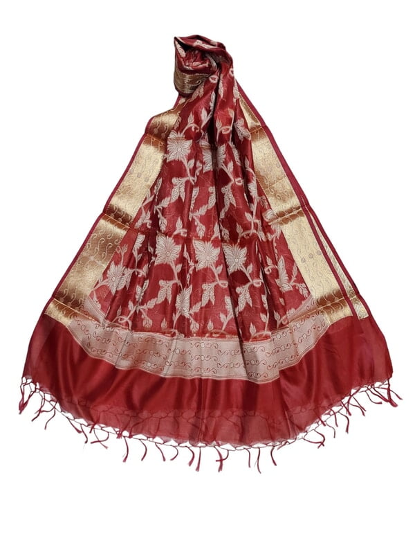 Red Banarasi Chanderi Silk Dupatta for Women