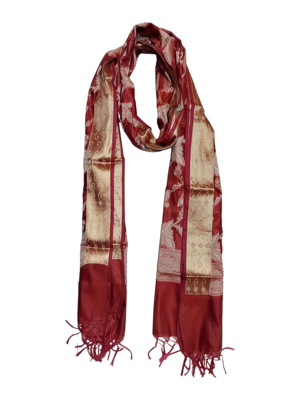 Red Banarasi Chanderi Silk Dupatta for Women