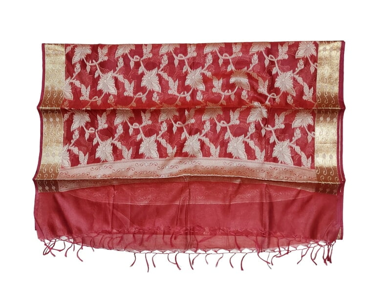 Red Banarasi Chanderi Silk Dupatta for Women