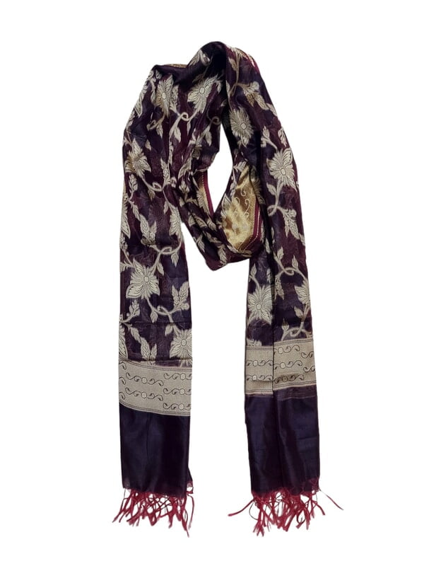 Wine Banarasi Chanderi Silk Dupatta for Women