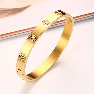 Stainless Steel Contemporary Gold Plated Love AD Anti-Tarnish Bracelet For Women Stainless Steel Contemporary Gold Plated Love AD Anti-Tarnish Bracelet For Women