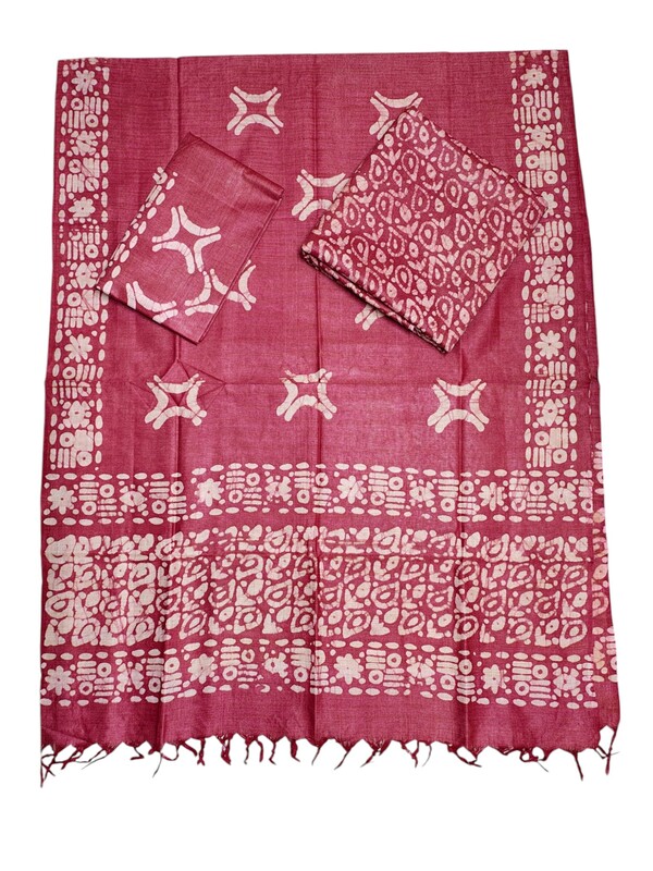 Maroon Unstitched Batik Print Cotton Salwar Suit Dress Material with Dupatta