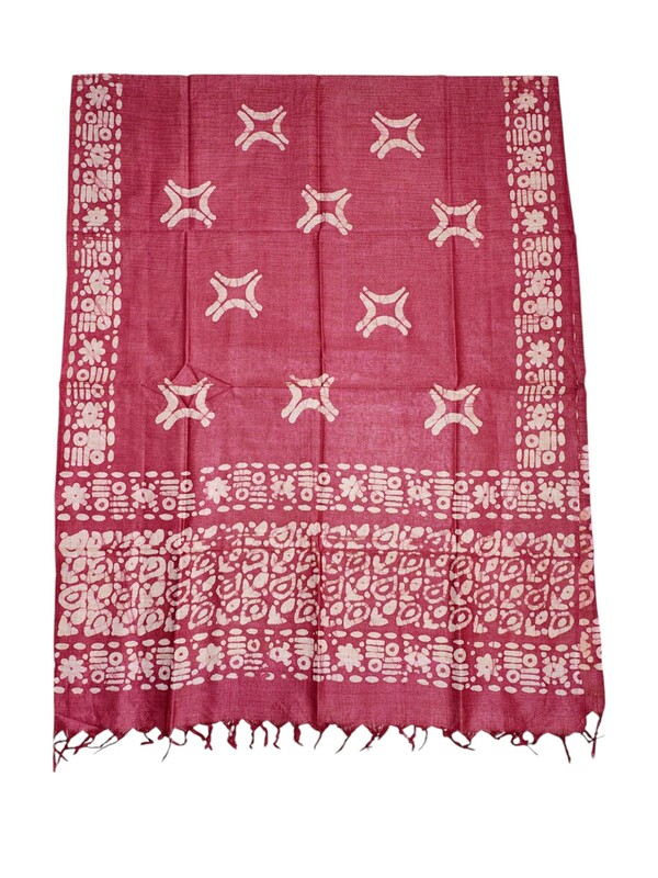 Maroon Unstitched Batik Print Cotton Salwar Suit Dress Material with Dupatta