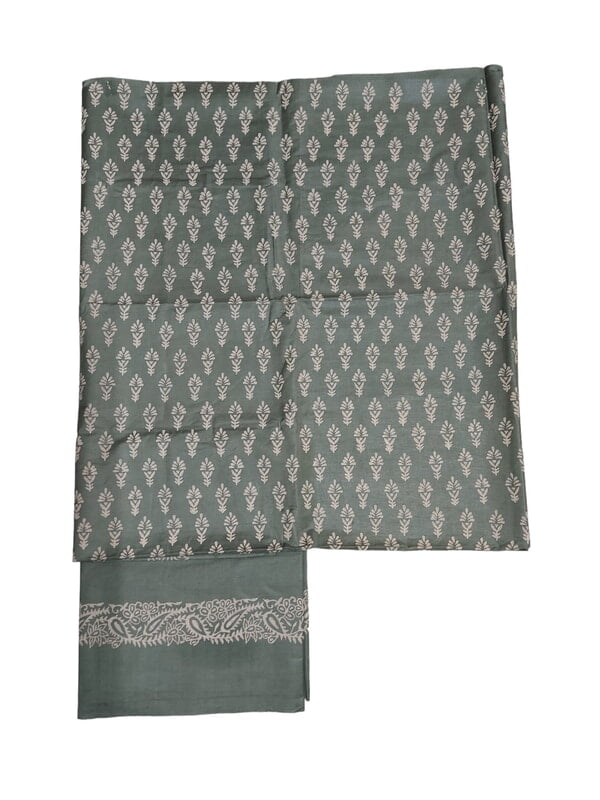 Olive Green Unstitched Batik Print Silk Salwar Suit Dress Material with Dupatta