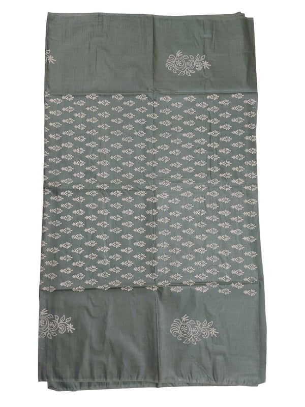 Olive Green Unstitched Batik Print Silk Salwar Suit Dress Material with Dupatta