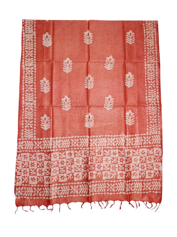 Orange Unstitched Batik Print Cotton Salwar Suit Dress Material with Dupatta